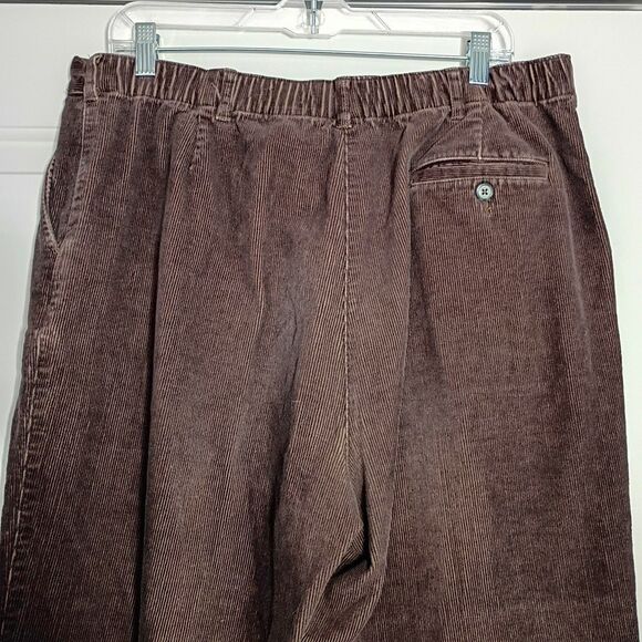 LL Bean Women's Chocolate Brown Corduroy Pants Elastic Waist 18 Tall Academia - Picture 4 of 8